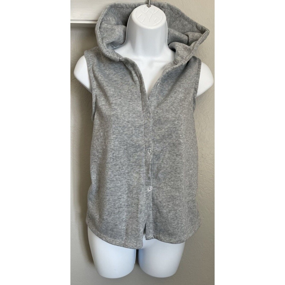 Gray Sleeveless Button Up Hooded‎ Basic Simple Vest Womens Size Small
